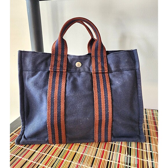 Hermes Small Fourre Tout Canvas Handbag - Blue/Rust - Picture 6 of 14